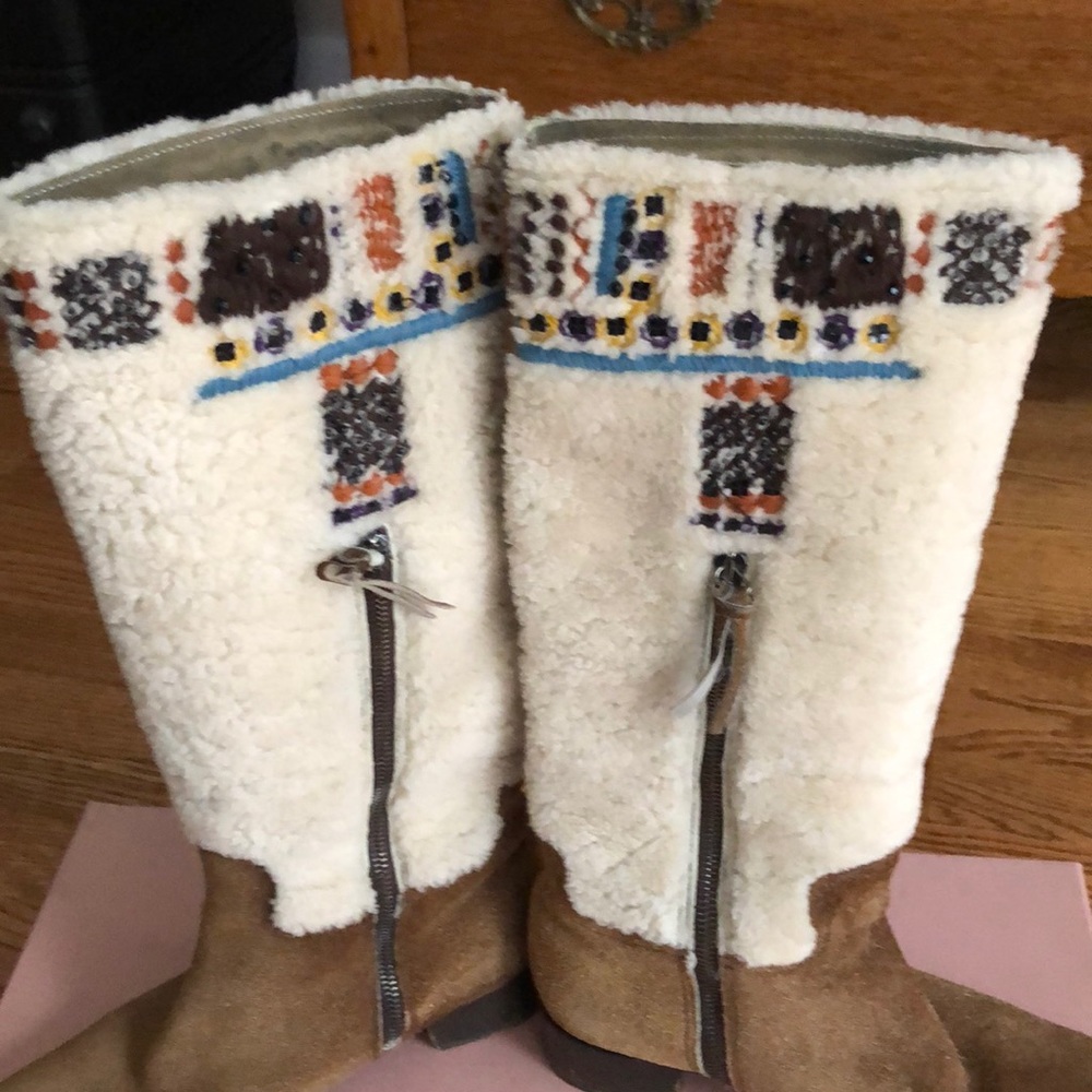 Miu Miu Shearling Beaded Suede Boots View 2
